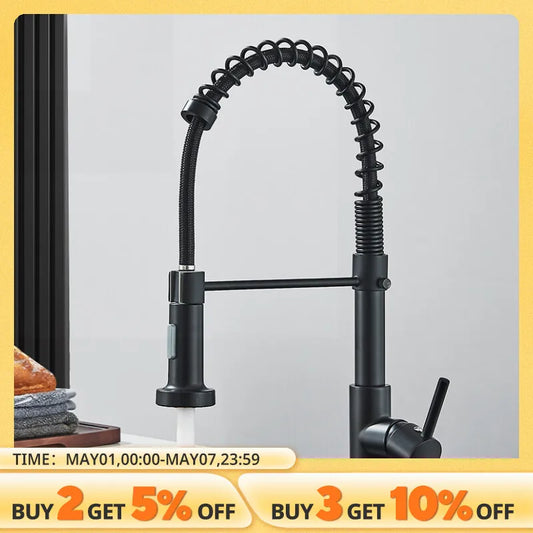 Matte Black Pull Down Kitchen Faucet Chrome Dual Modes Nozzle Hot Cold