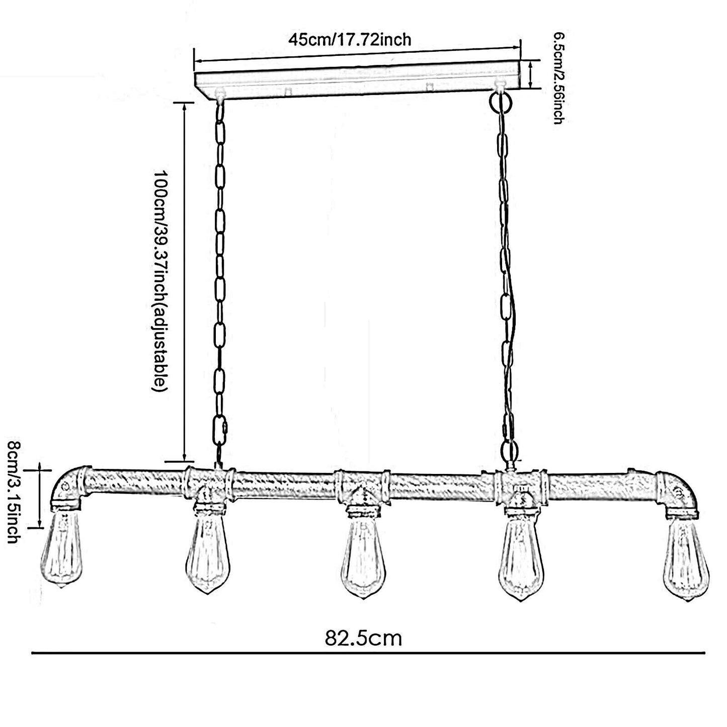 Brushed Silver Waterpipe Ceiling Light 5 Light